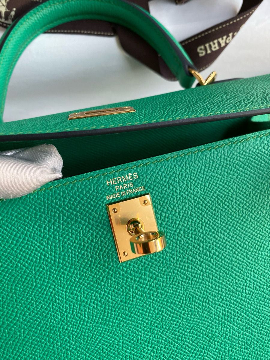 Hermes Kelly Sellier 25 Handmade Bag In Vert Jade Epsom Calfskin - Image 8