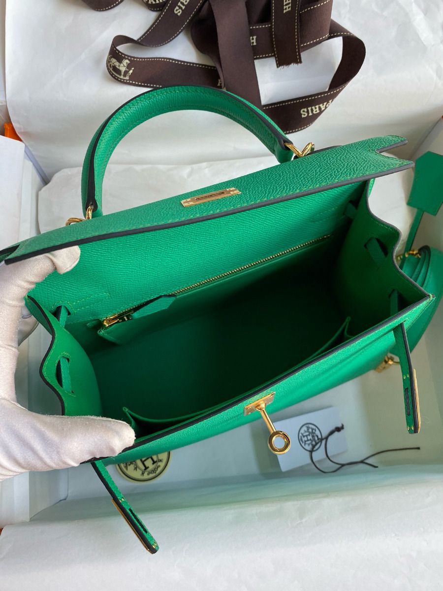 Hermes Kelly Sellier 25 Handmade Bag In Vert Jade Epsom Calfskin - Image 9