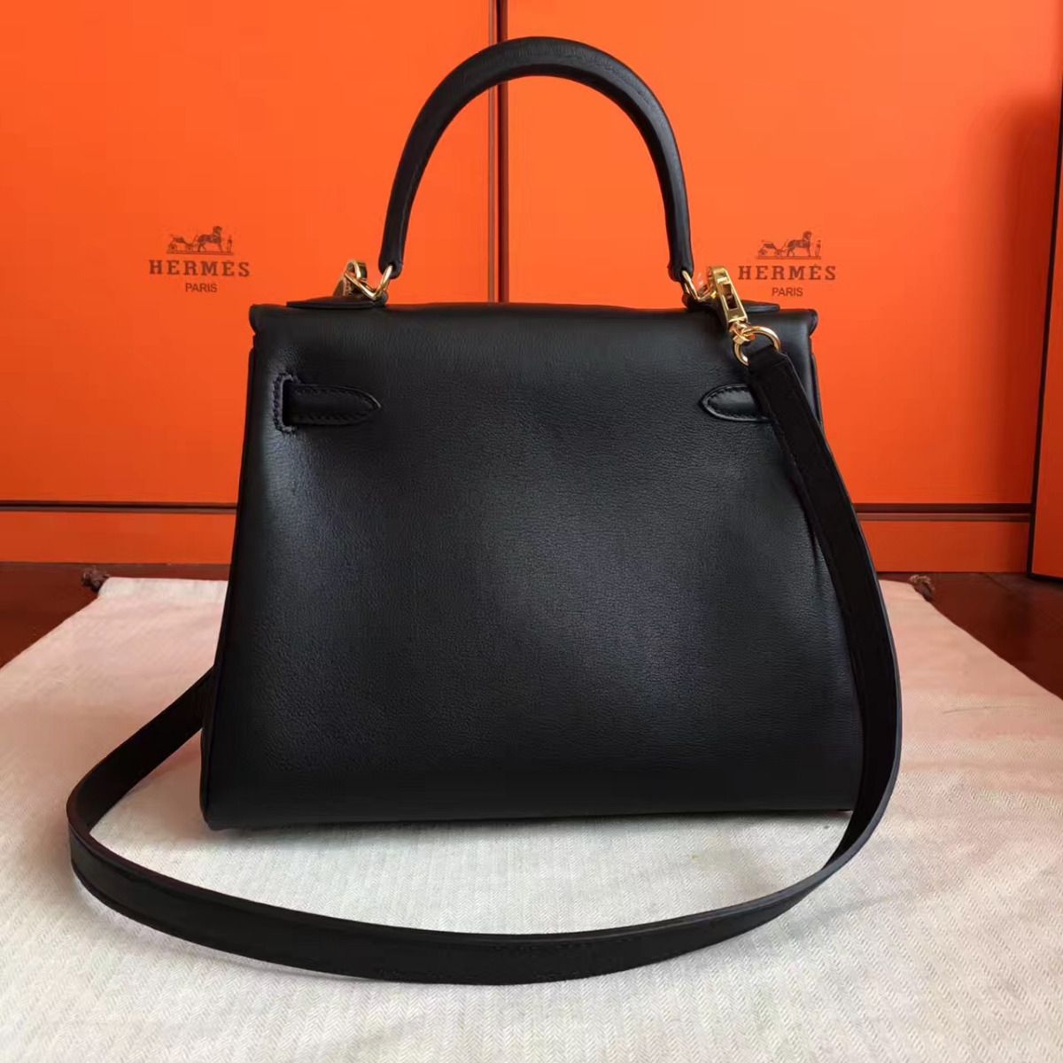 Hermes Kelly 25cm Retourne Handmade Bag In Black Swift Leather - Image 3
