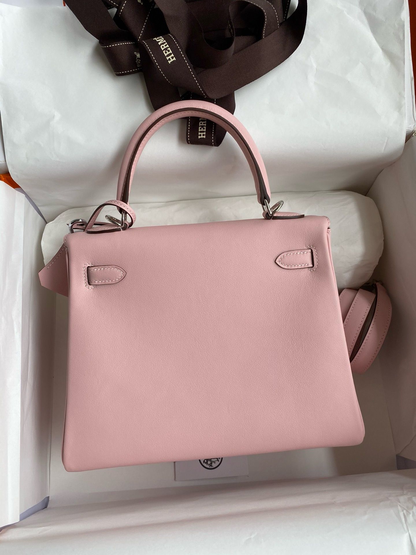 Hermes Kelly Retourne 25 Handmade Bag In Rose Sakura Swift Calfskin - Image 3
