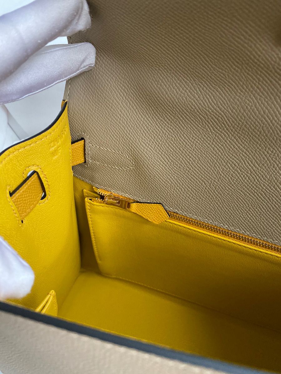 Hermes Kelly Sellier 28 Bicolor Bag in Trench and Yellow Epsom Calfskin - Image 10