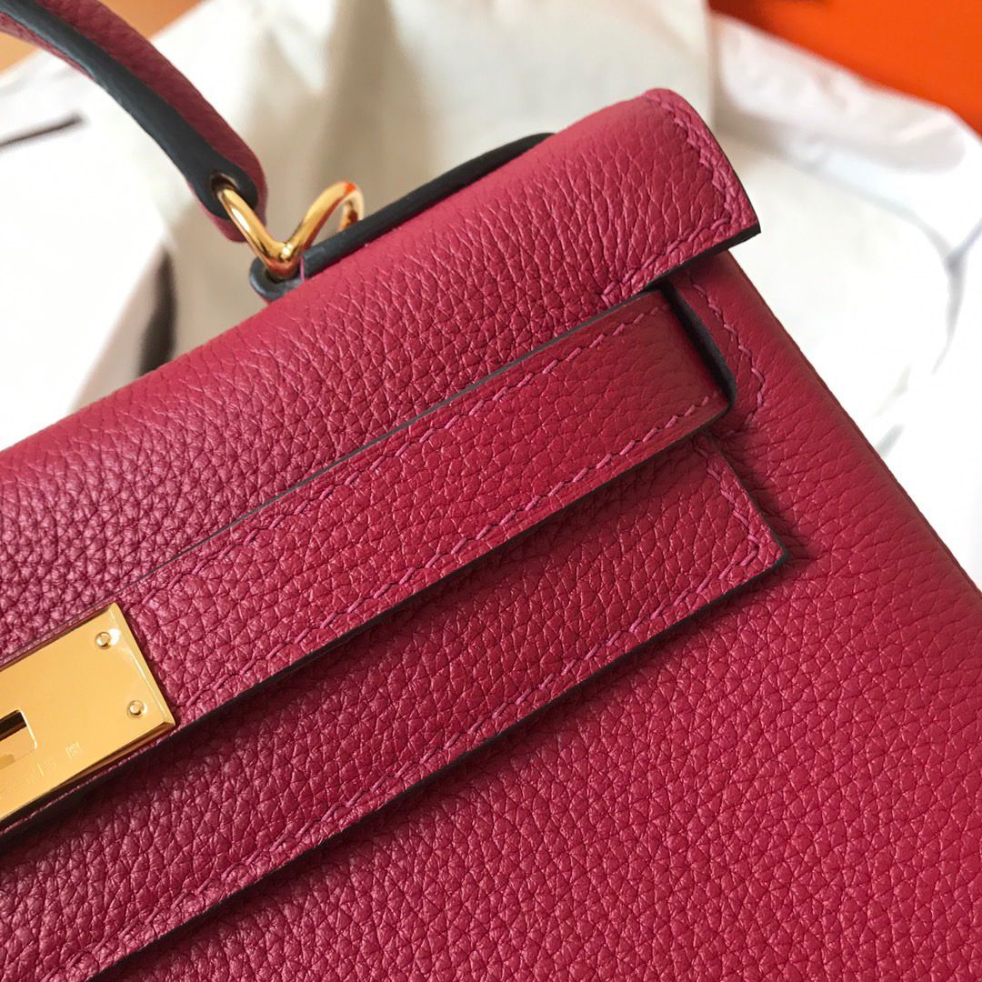 Hermes Kelly Retourne 28 Handmade Bag In Ruby Clemence Leather - Image 3