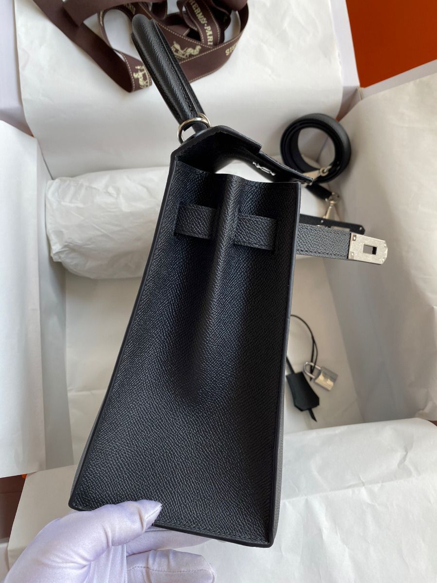 Hermes Kelly Sellier 28 Handmade Bag In Black Epsom Calfskin - Image 6
