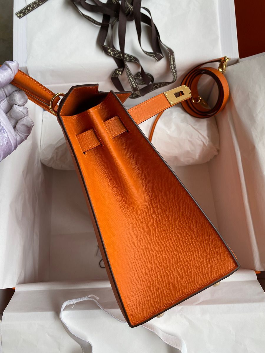 Hermes Kelly Sellier 28 Handmade Bag In Orange Epsom Calfskin - Image 6