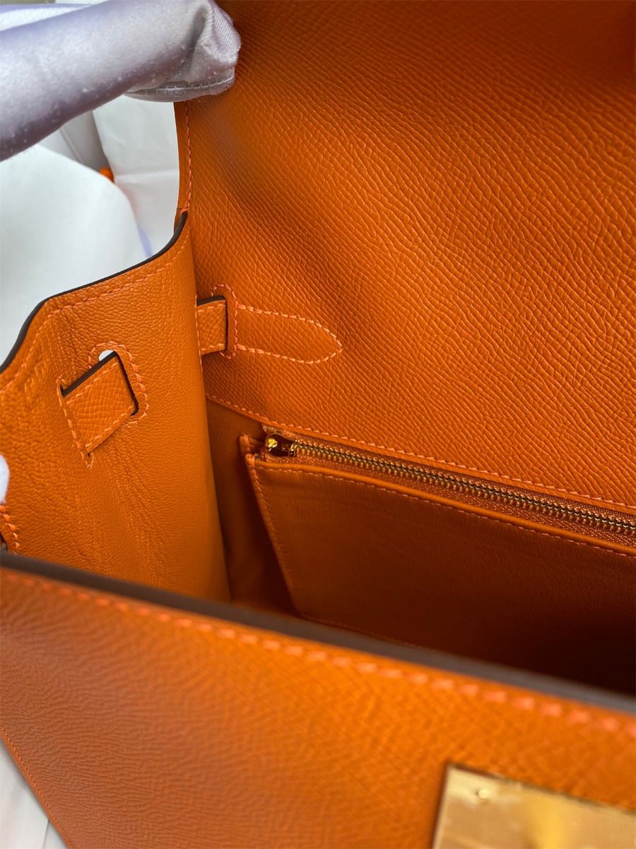Hermes Kelly Sellier 28 Handmade Bag In Orange Epsom Calfskin - Image 10