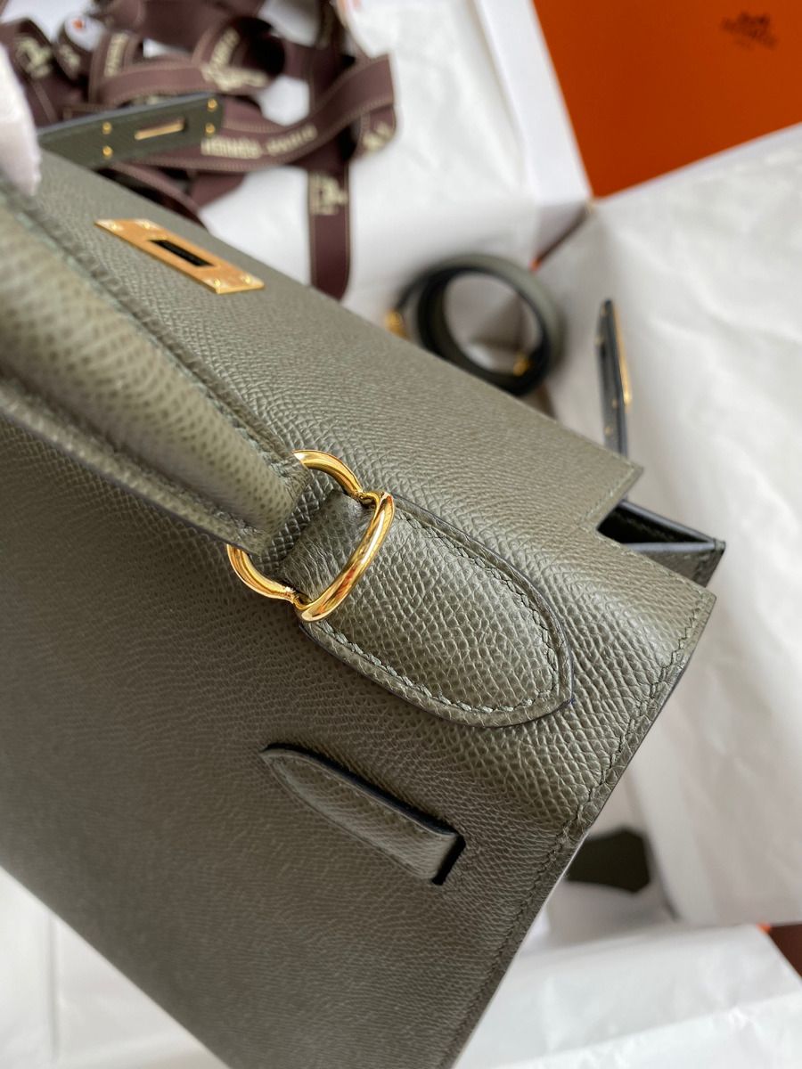 Hermes Kelly Sellier 28 Handmade Bag In Vert De Gris Epsom Calfskin - Image 7