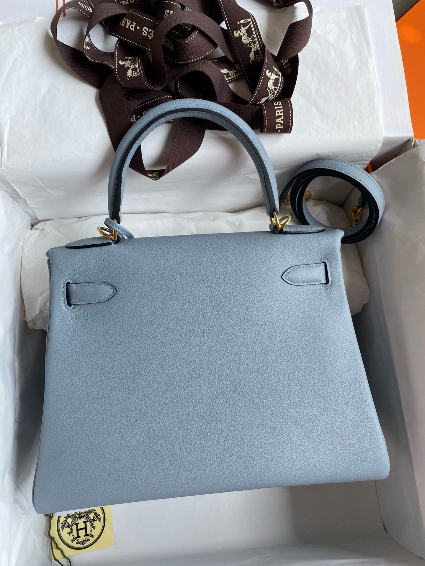 Hermes Kelly Retourne 28 Handmade Bag in Blue Lin Evercolor Calfskin - Image 3