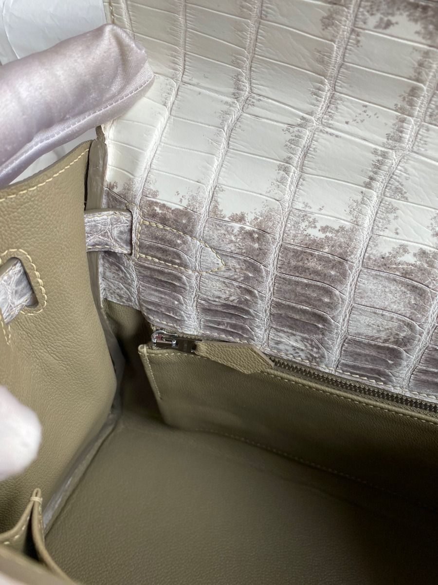 Hermes Kelly Retourne 28 Handmade Bag In Himalaya Crocodile Niloticus Skin - Image 10