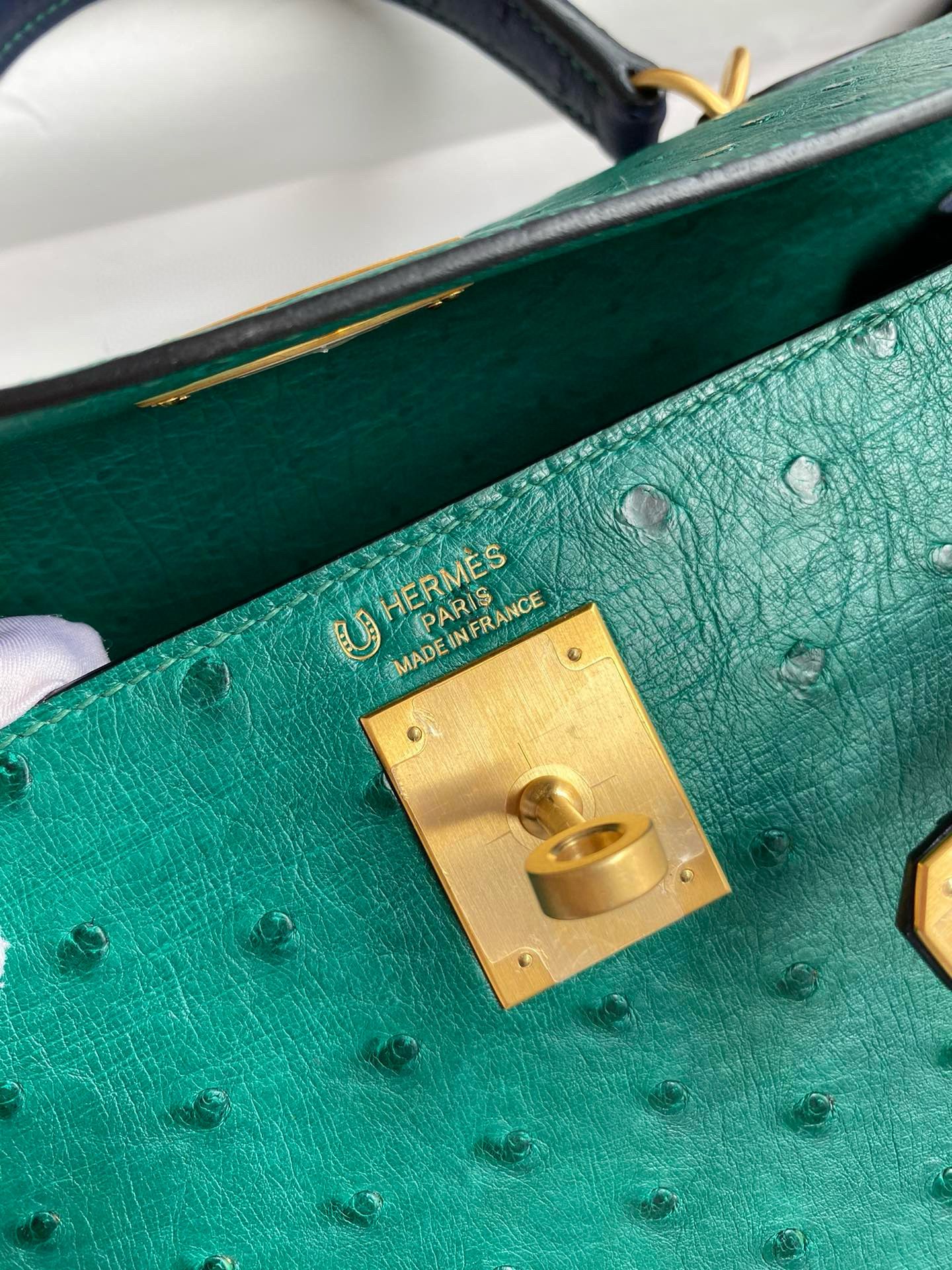 Hermes HSS Kelly 28 Bicolor Bag in Vert Vertigo and Blue Iris Ostrich Leather - Image 8