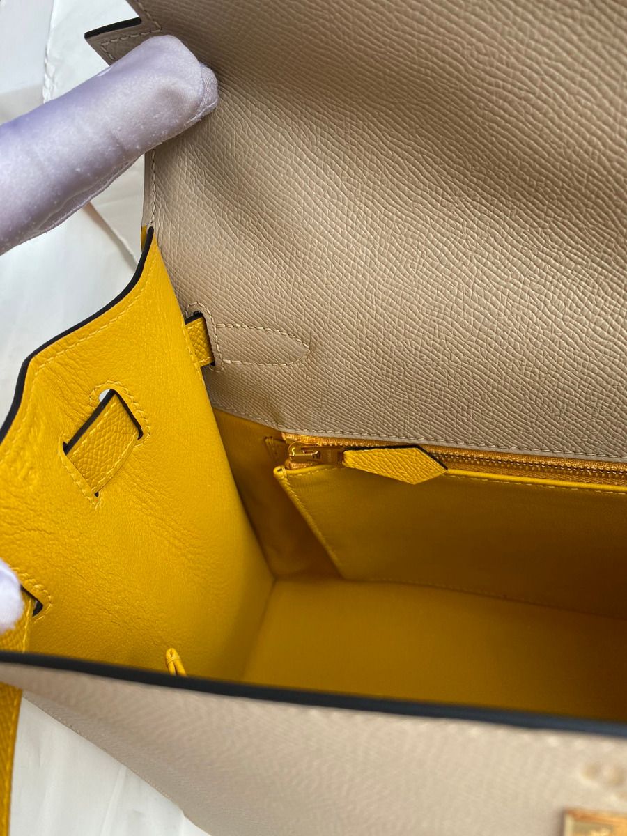 Hermes Kelly Sellier 32 Bicolor Bag in Trench and Yellow Epsom Calfskin - Image 10