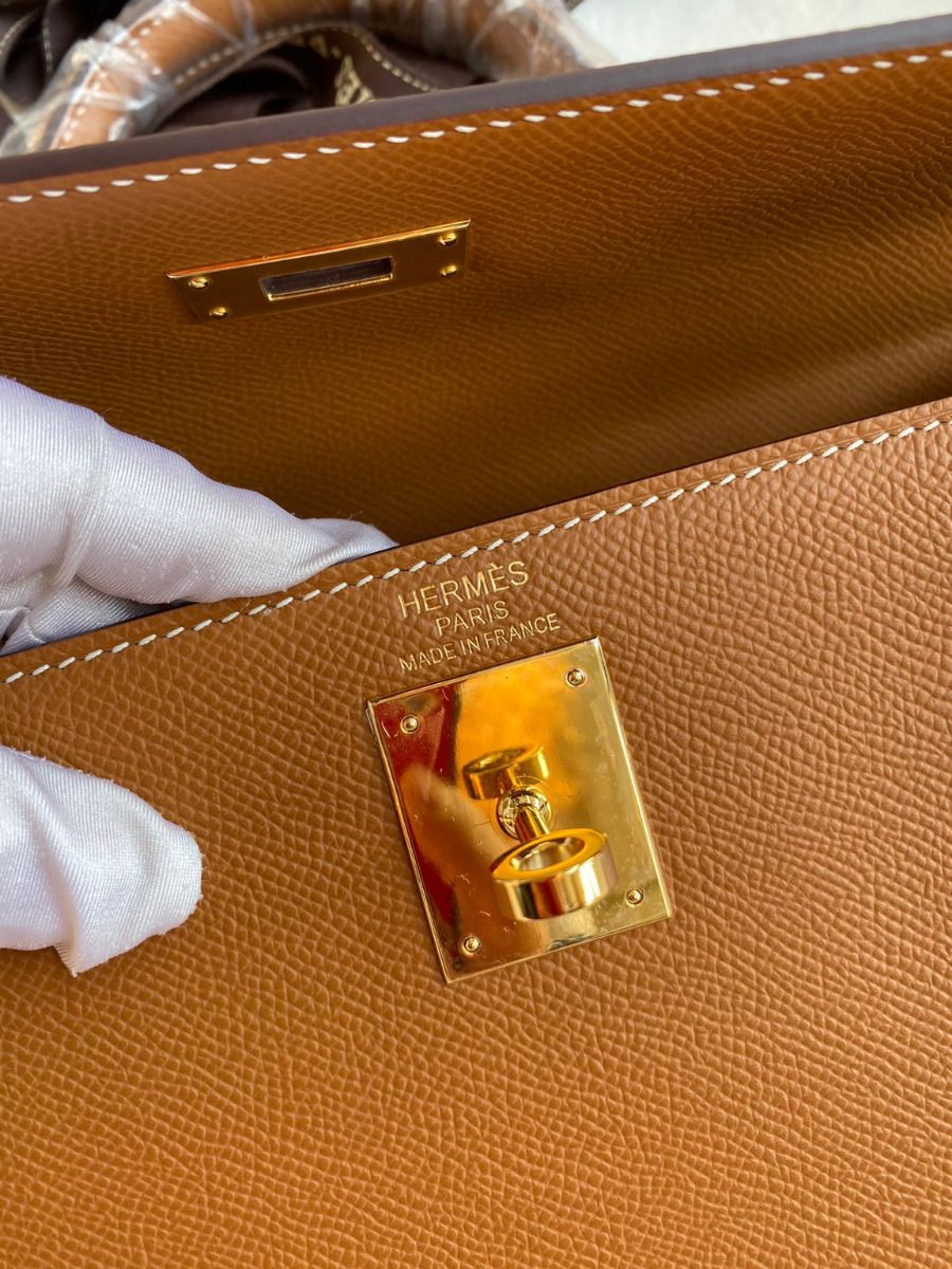 Hermes Kelly Sellier 32 Handmade Bag In Gold Epsom Calfskin - Image 8