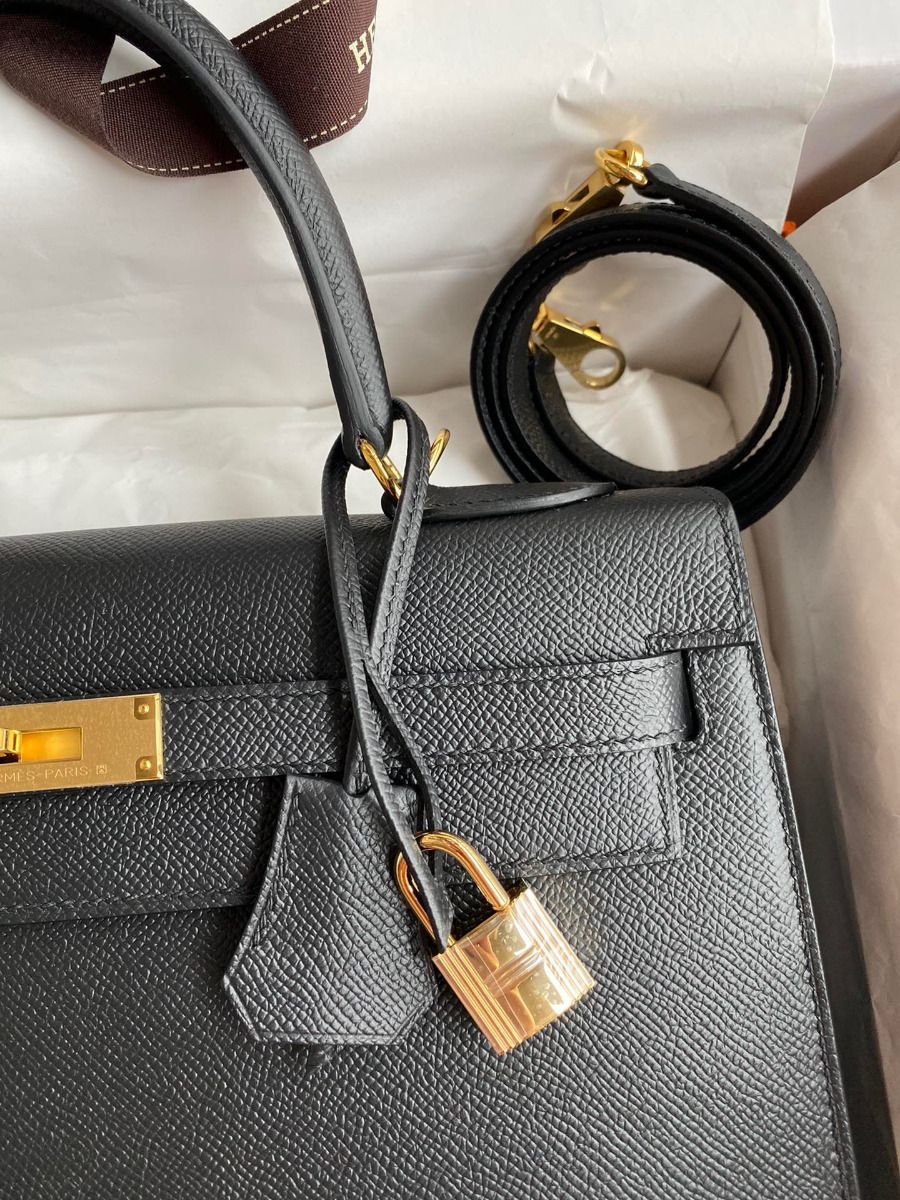 Hermes Kelly Sellier 32 Handmade Bag In Black Epsom Calfskin - Image 4