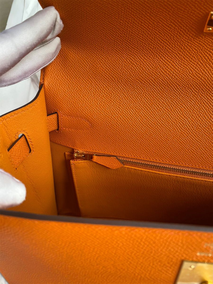 Hermes Kelly Sellier 32 Handmade Bag In Orange Epsom Calfskin - Image 10