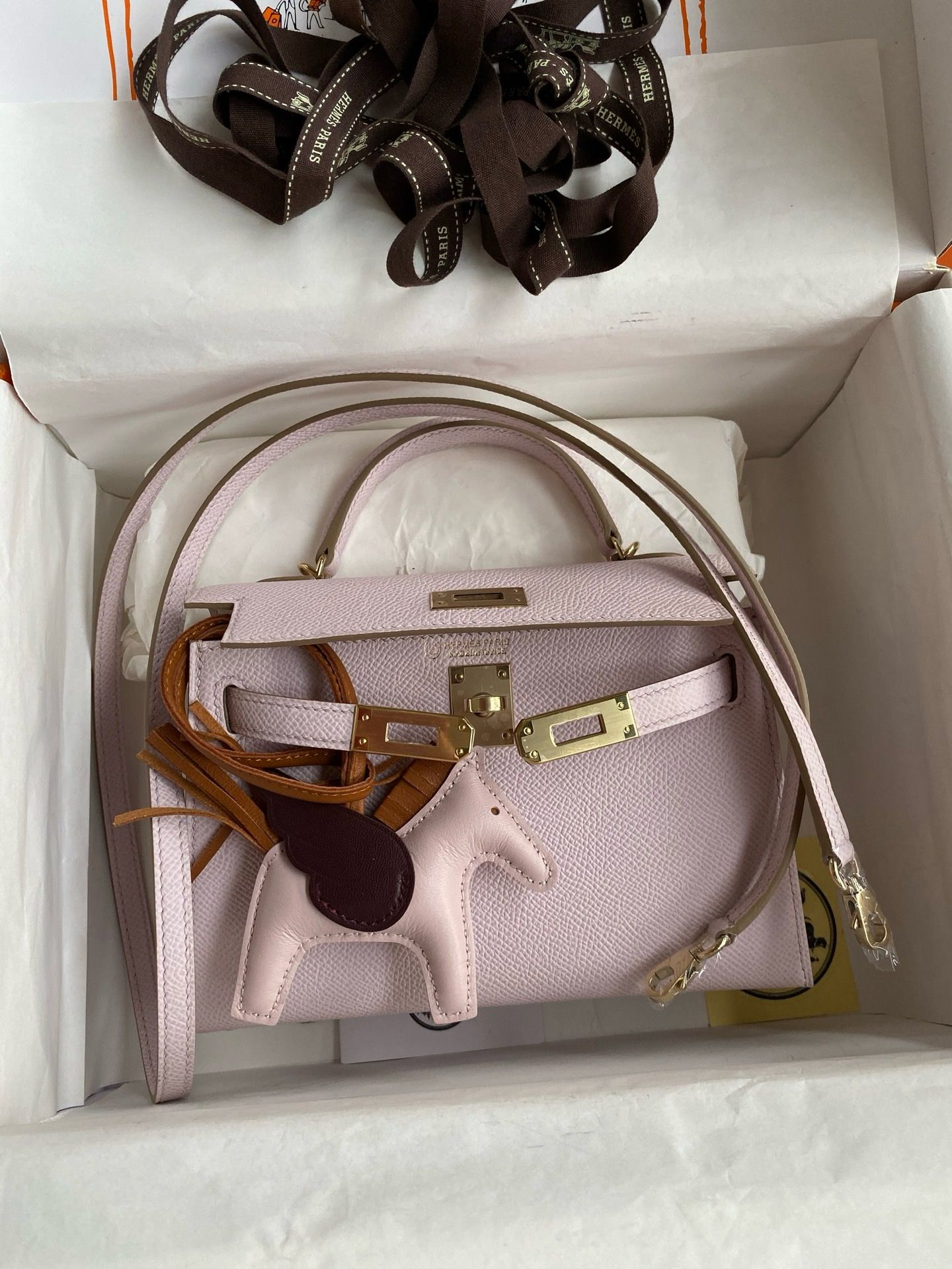 Hermes Kelly Mini II Verso Sellier Handmade Bag in Mauve Pale Epsom Calfskin - Image 11