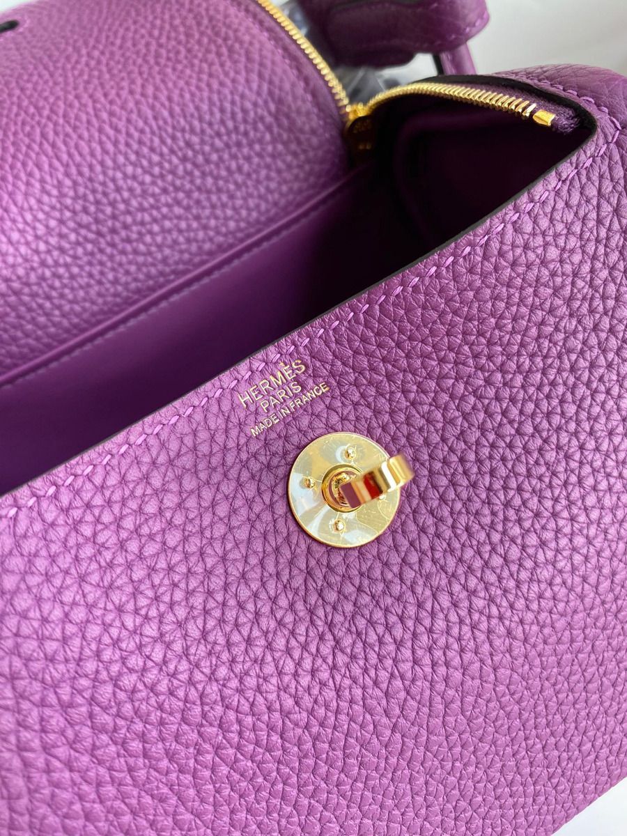 Hermes Mini Lindy Handmade Bag In Anemone Clemence Leather - Image 8