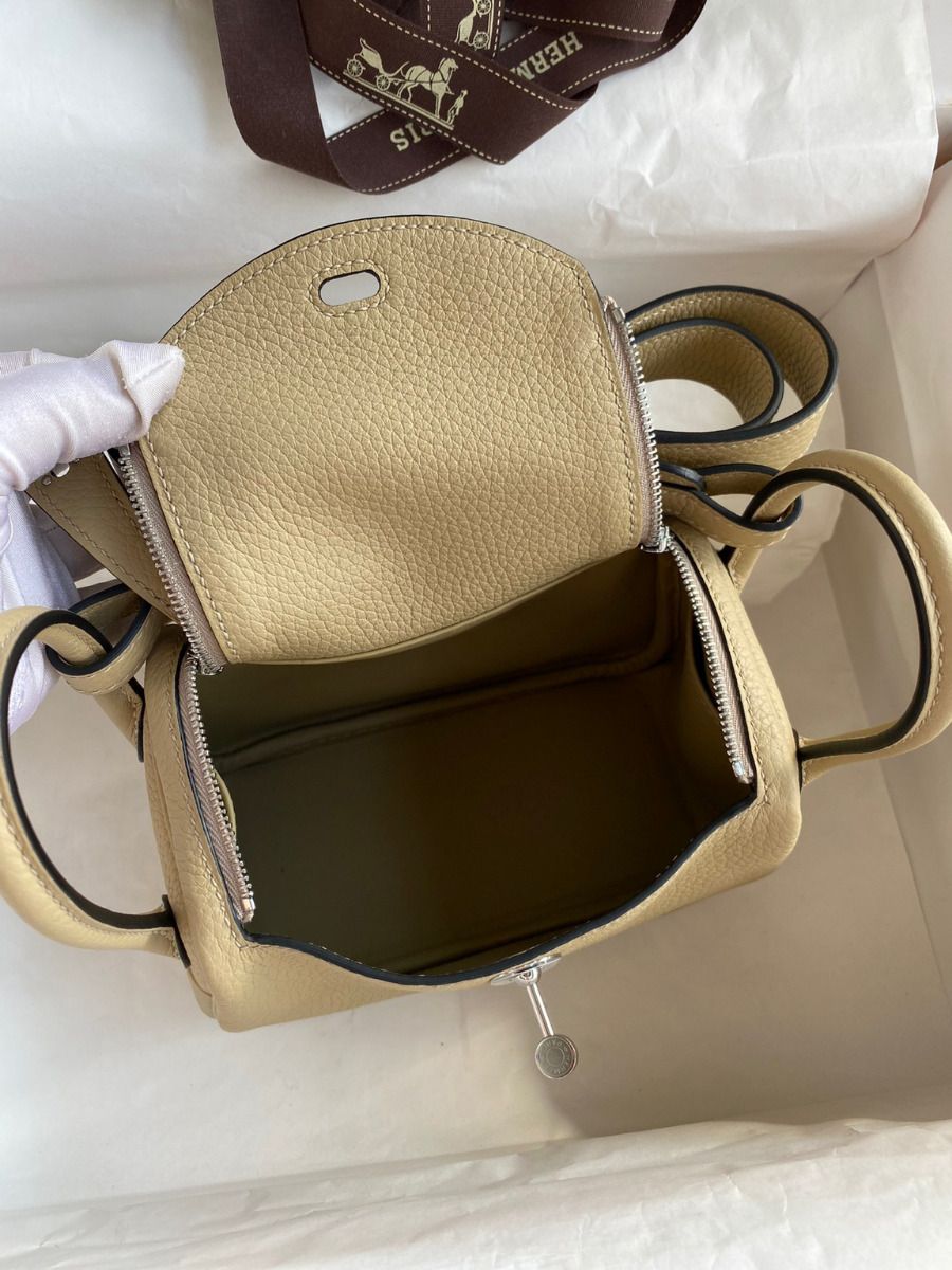 Hermes Mini Lindy Handmade Bag In Trench Clemence Leather - Image 7