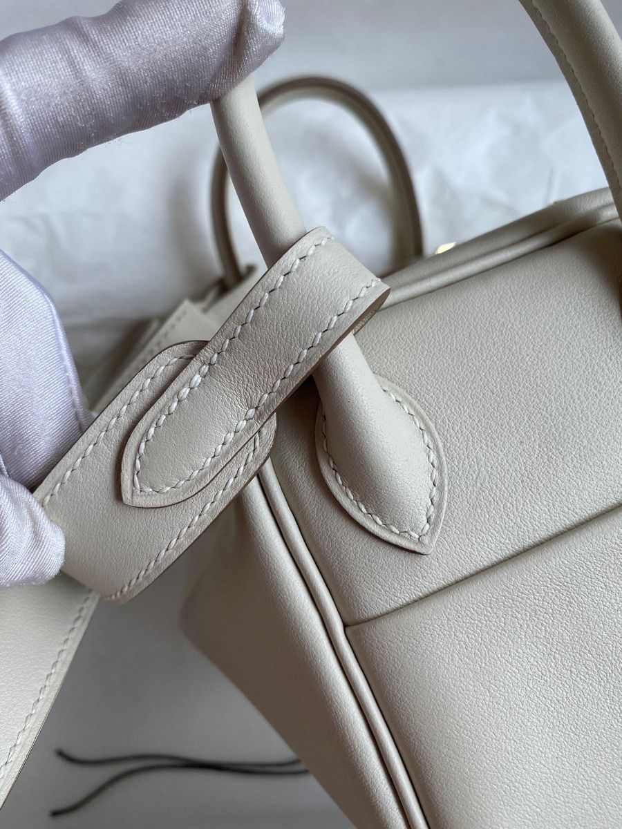 Hermes Mini Lindy Handmade Bag In Craie Swift Leather - Image 5