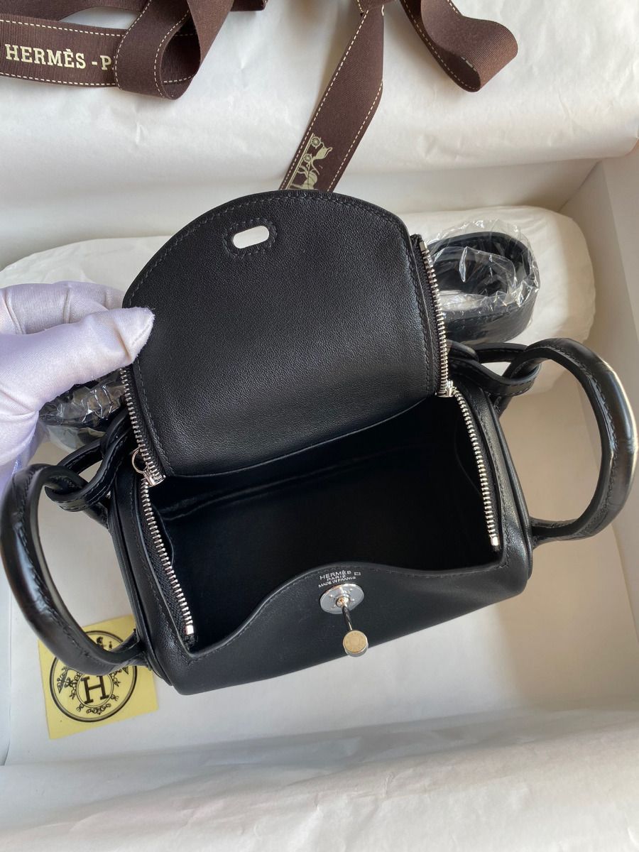 Hermes Mini Lindy Handmade Bag In Black Swift Leather - Image 8