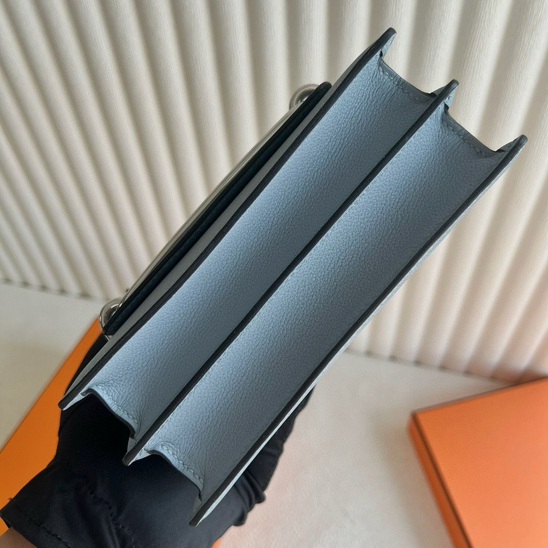 Hermes Roulis Mini 18 Bag in Blue Lin Evercolor Calfskin - Image 8