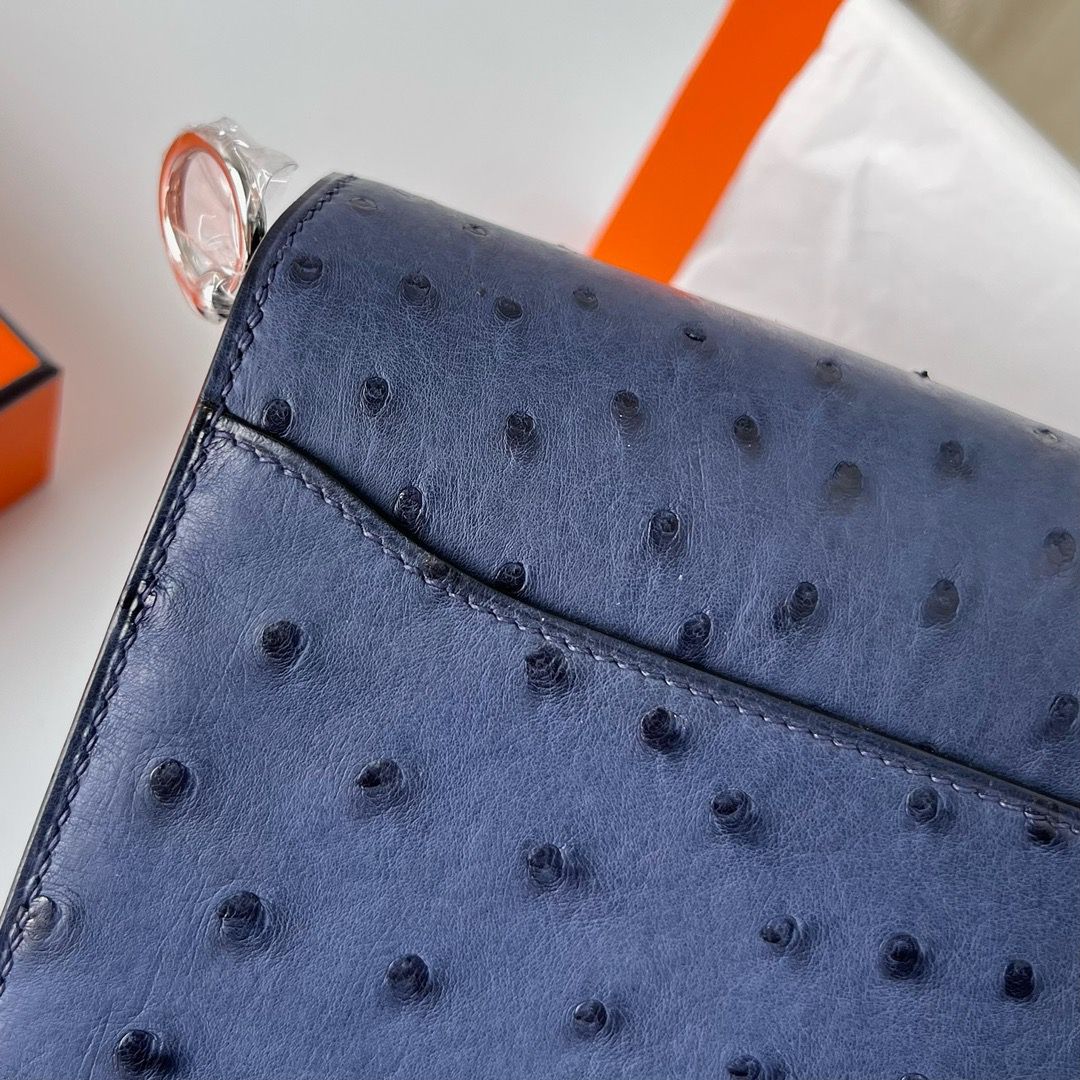 Hermes Roulis Mini 18 Bag in Blue Ostrich Leather - Image 4