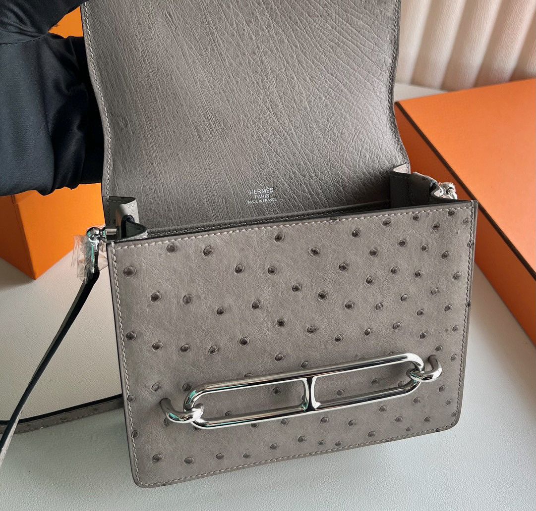 Hermes Roulis Mini 18 Bag in Gris Tourterelle Ostrich Leather - Image 5