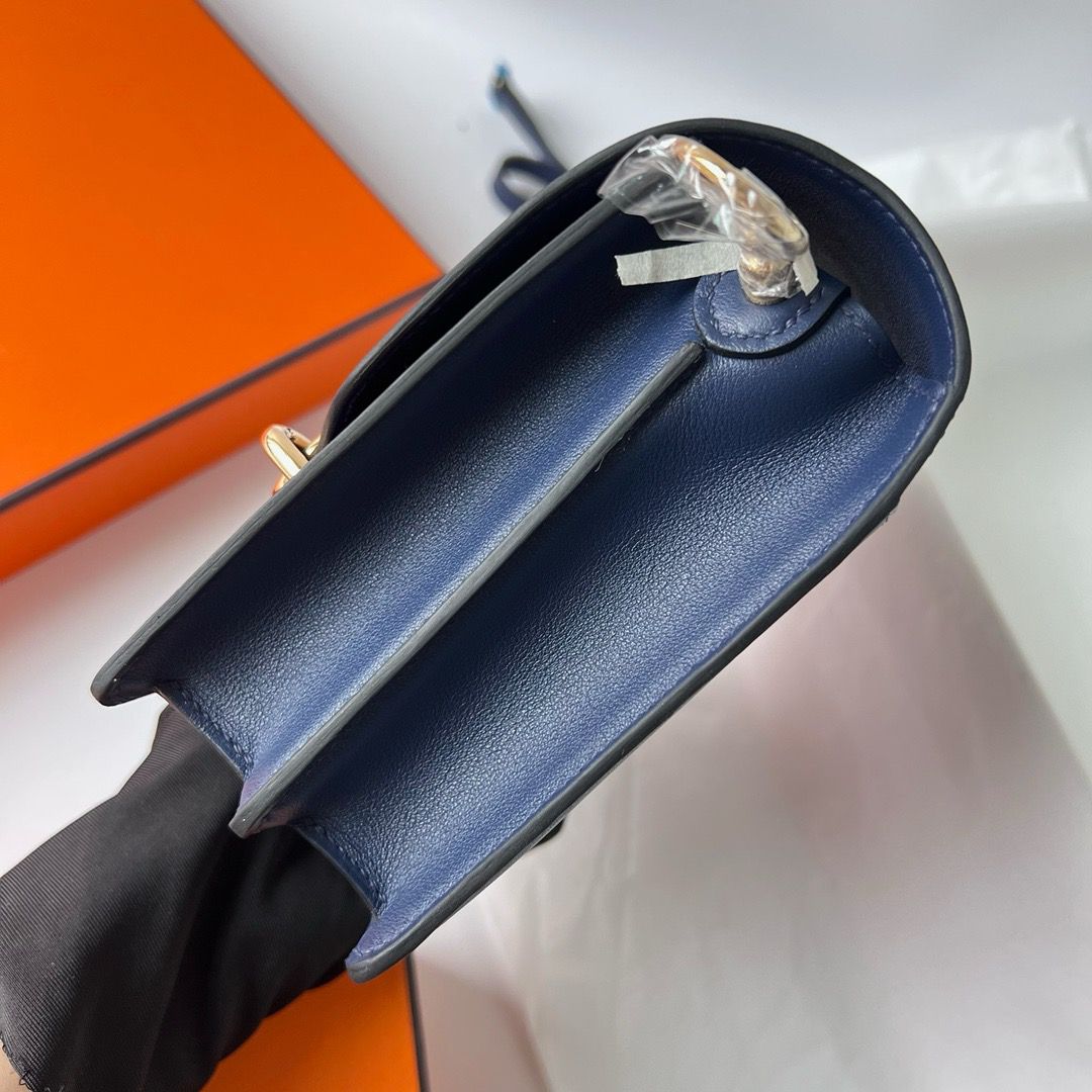 Hermes Roulis Mini 18 Bag in Blue Saphir Swift Calfskin - Image 9