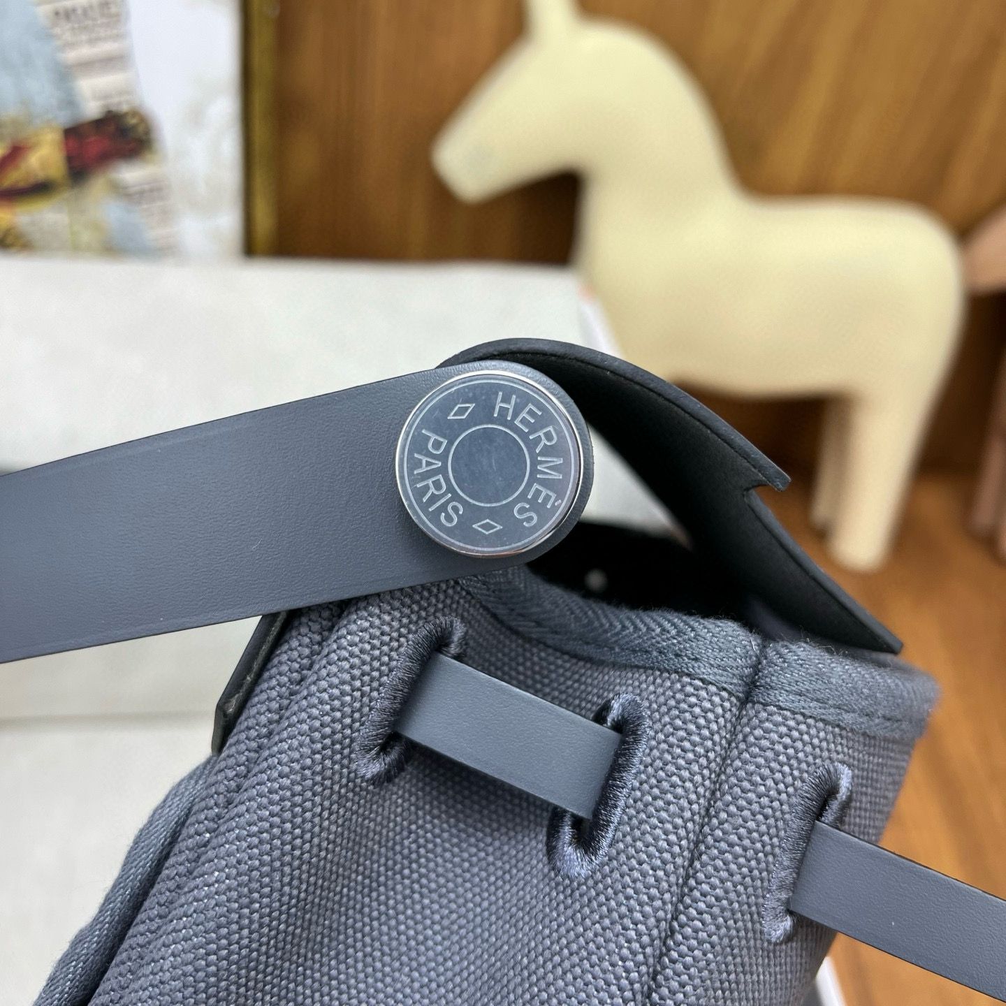 Hermes Herbag Zip 20 Bag in Canvas and Ardoise Hunter Calfskin - Image 10