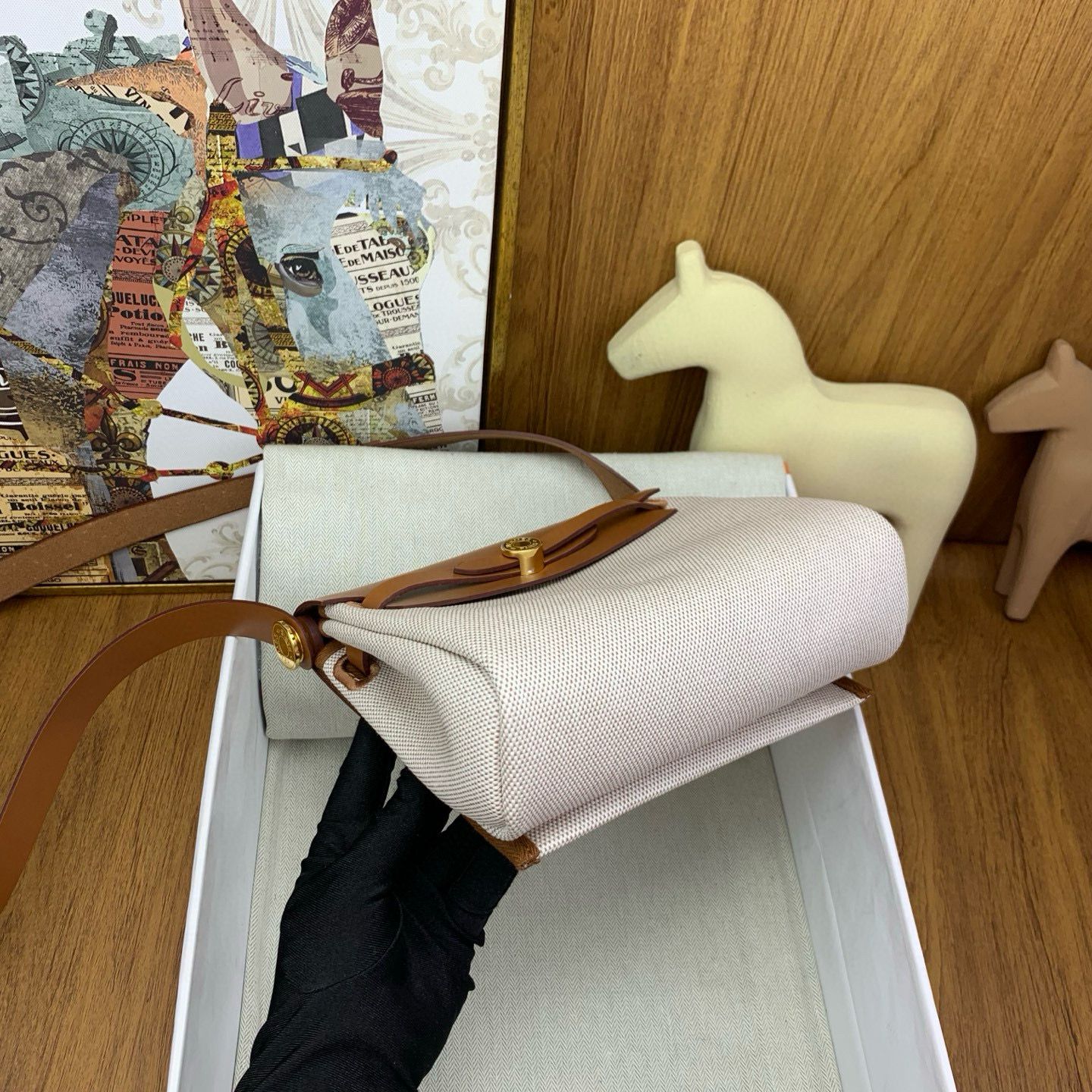 Hermes Herbag Zip 20 Bag in Canvas and Gold Hunter Calfskin - Image 10