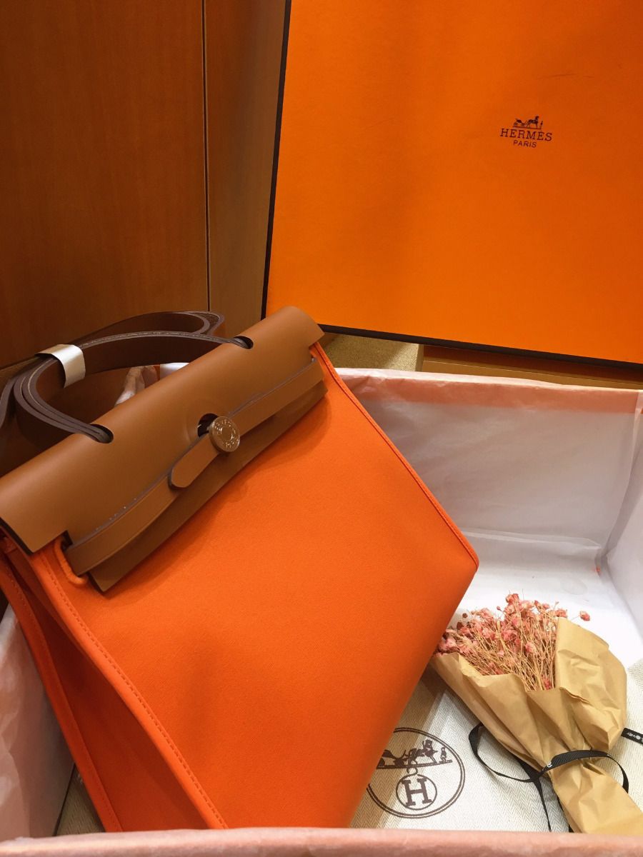 Hermes Herbag Zip 31cm Bag In Brown And Orange - Image 4