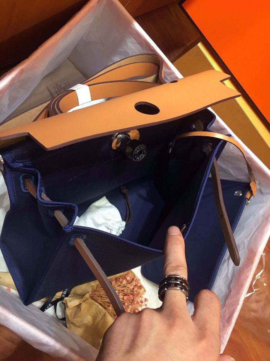 Hermes Herbag Zip 31cm Bag In Brown And Blue - Image 10