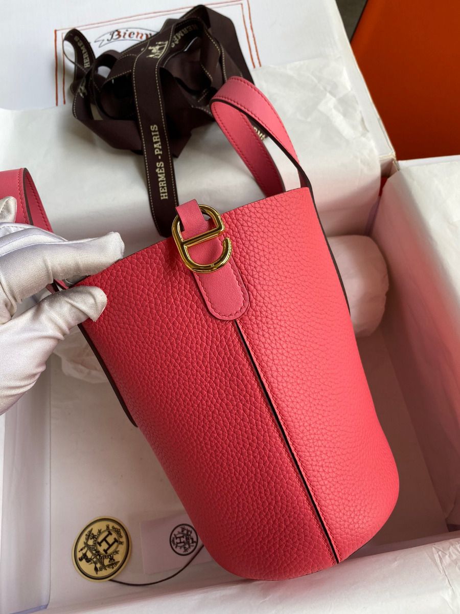 Hermes In The Loop 18 Handmade Bag in Rose Lipstick Clemence Leatherther - Image 3