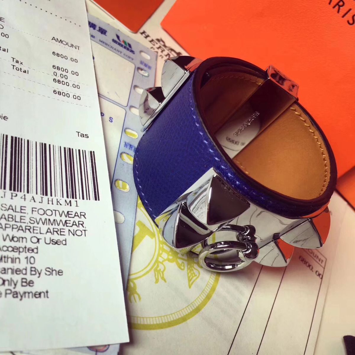 Hermes Blue Epsom Collier de Chien Bracelet Size S - Image 3