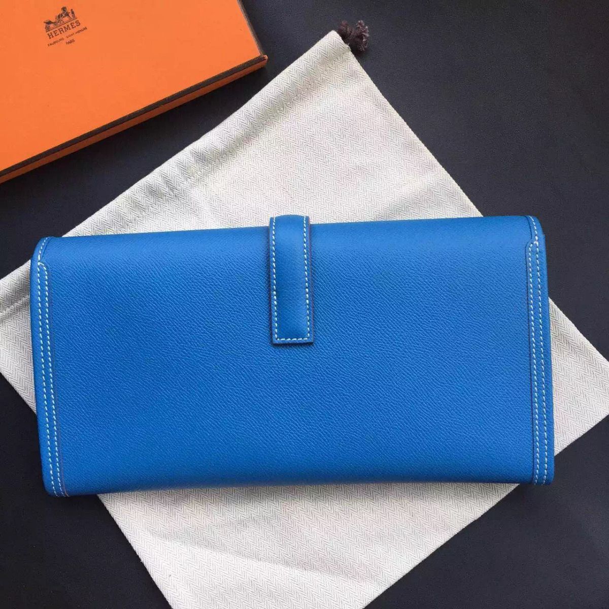 Hermes Jige Elan 29 Clutch Bag In Blue Epsom Calfskin - Image 3