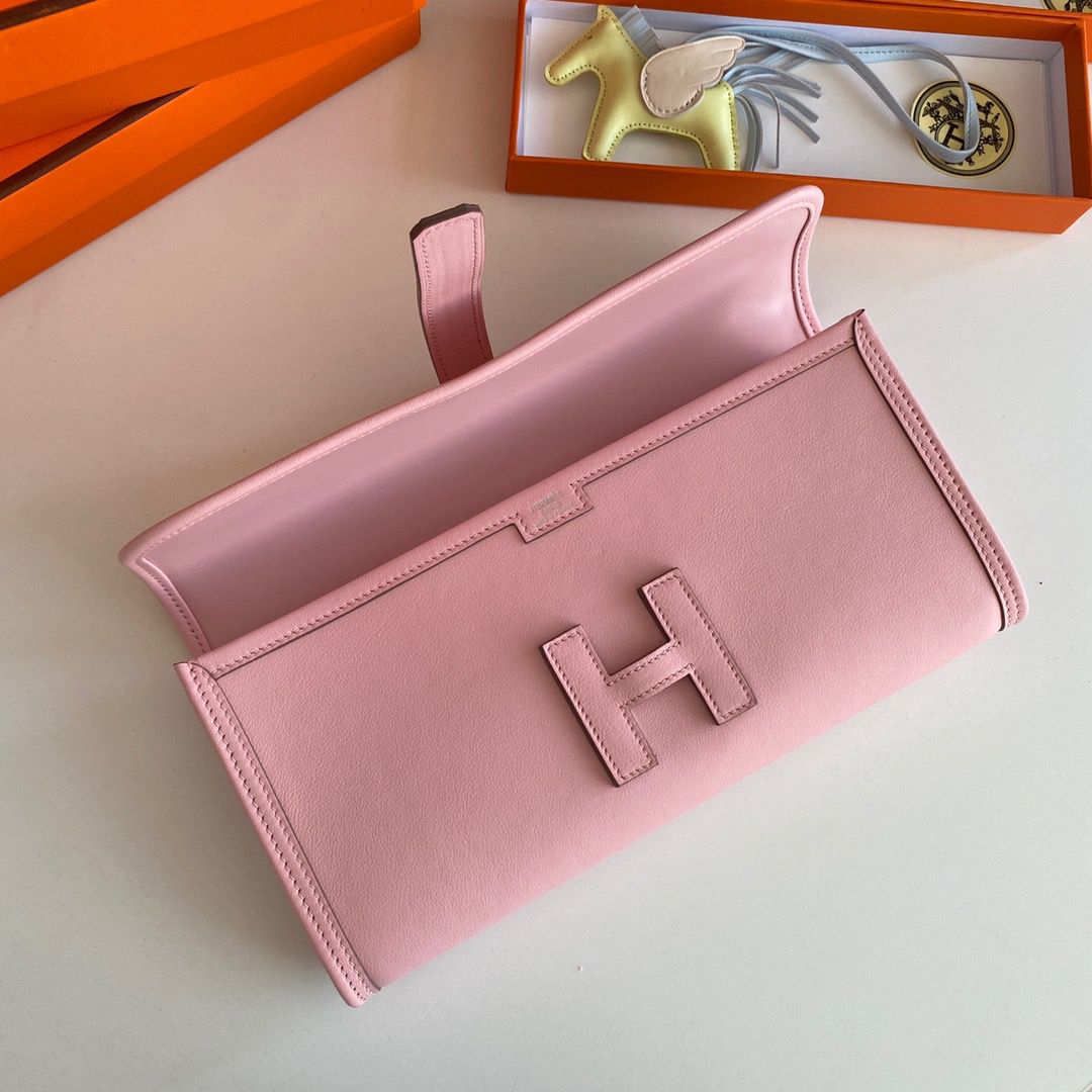 Hermes Jige Elan 29 Clutch Bag In Pink Swift Calfskin - Image 6
