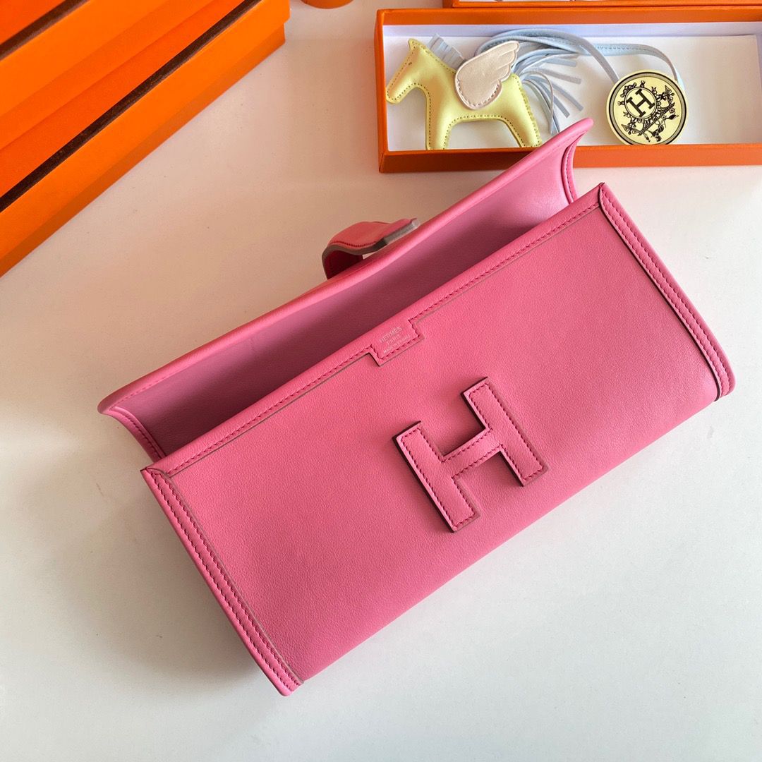 Hermes Jige Elan 29 Clutch Bag In Rose Lipstick Swift Calfskin - Image 8
