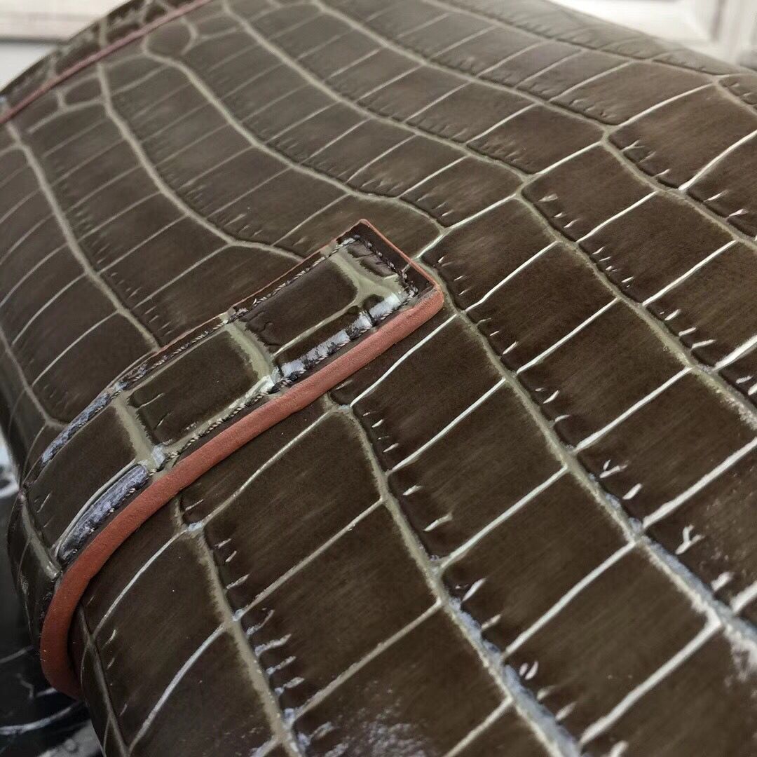 Hermes Jige Elan 29 Clutch In Chocolate Crocodile Leather - Image 6