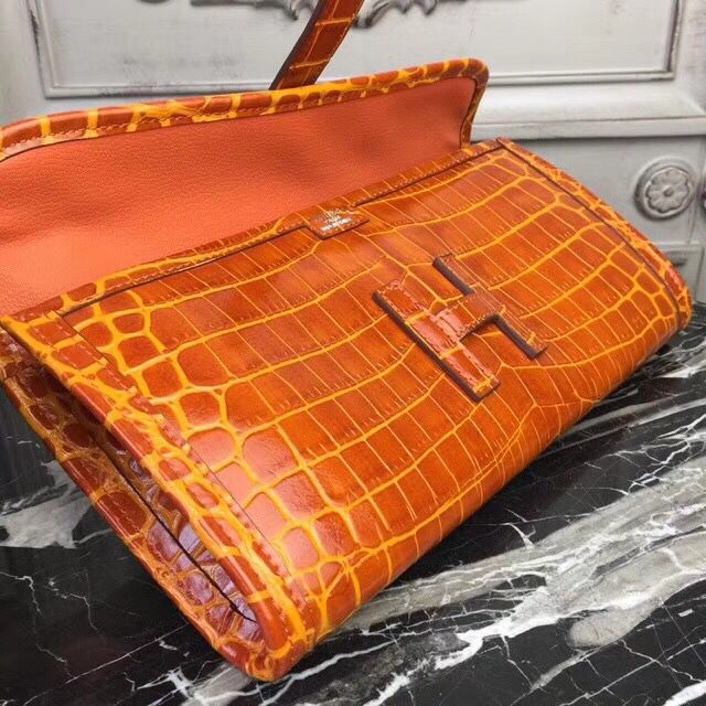 Hermes Jige Elan 29 Clutch In Orange Crocodile Leather - Image 7