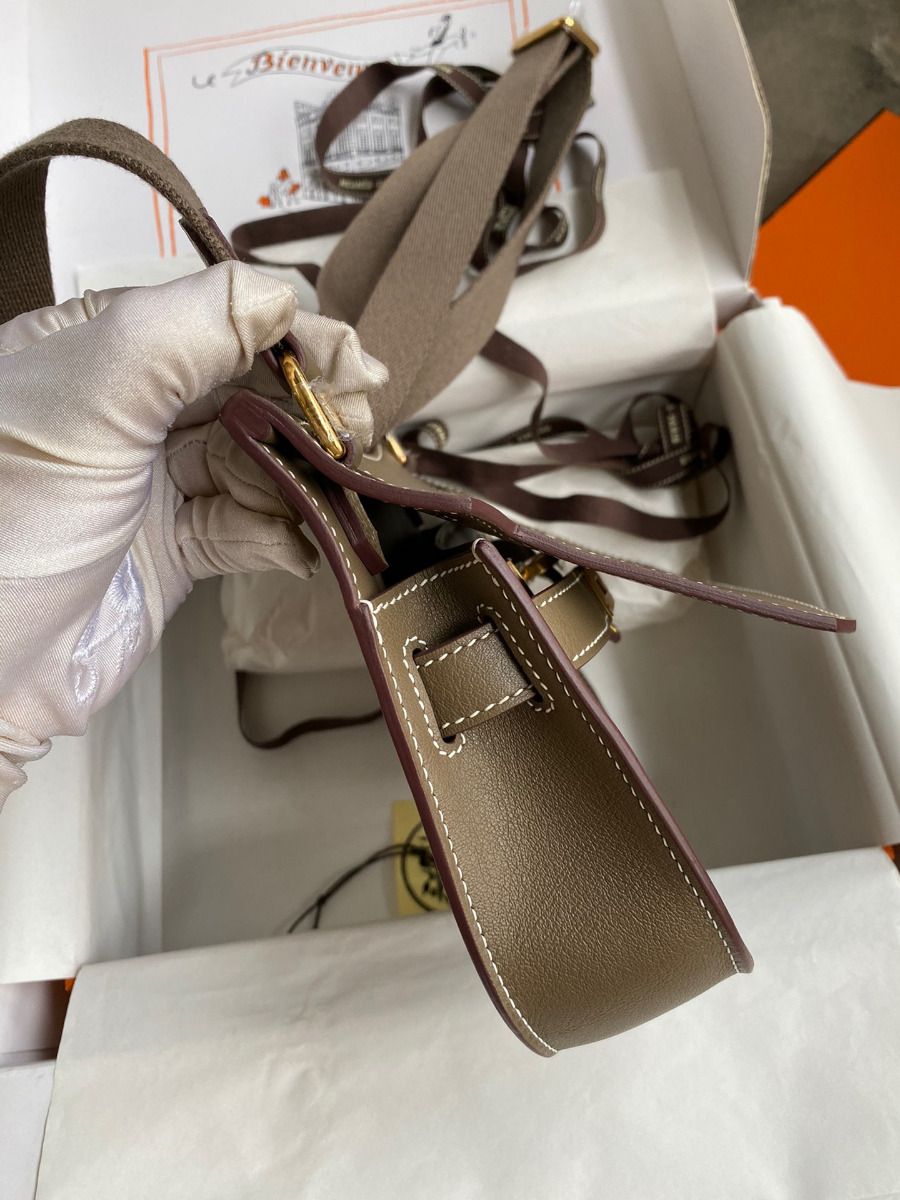 Hermes Jypsiere Mini Handmade Bag In Taupe Swift Calfskin - Image 7