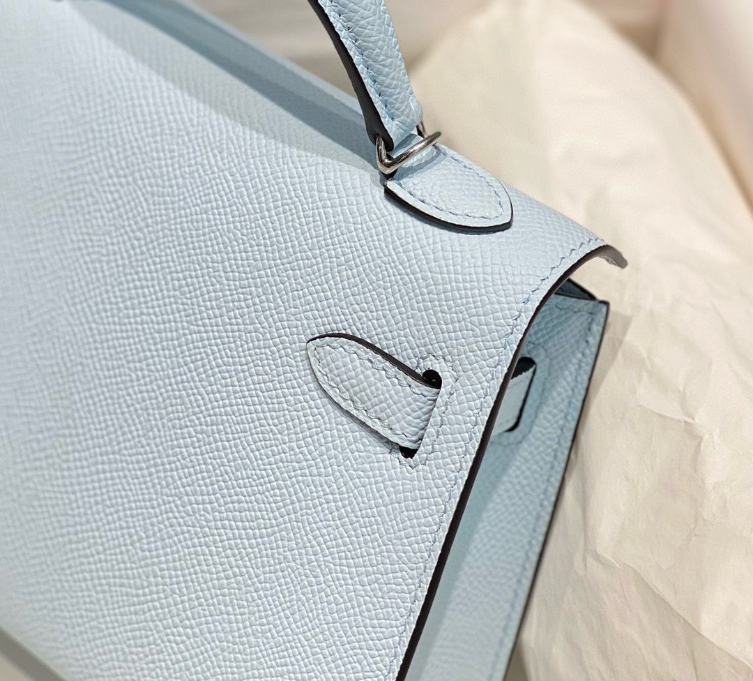 Hermes Kelly Mini II Bag In Blue Brume Epsom Leather PHW - Image 6