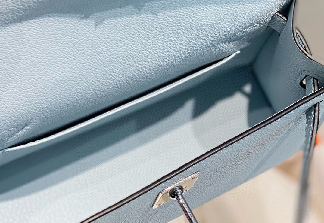 Hermes Kelly Mini II Bag In Blue Brume Epsom Leather PHW - Image 10