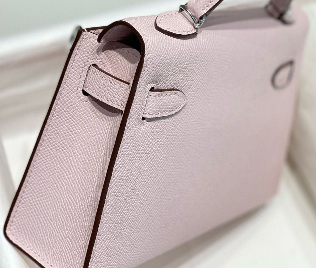 Hermes Kelly Mini II Bag In Mauve Pale Epsom Leather PHW - Image 8