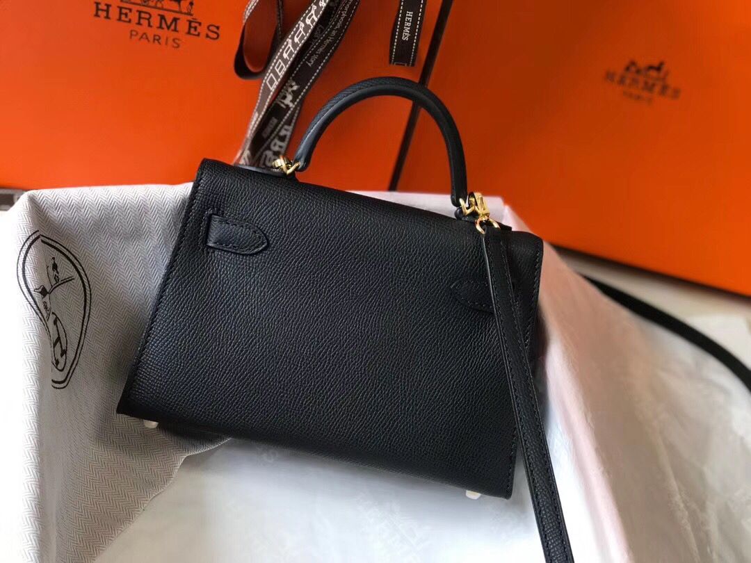 Hermes Kelly Mini II Bag In Black Epsom Leather GHW - Image 3