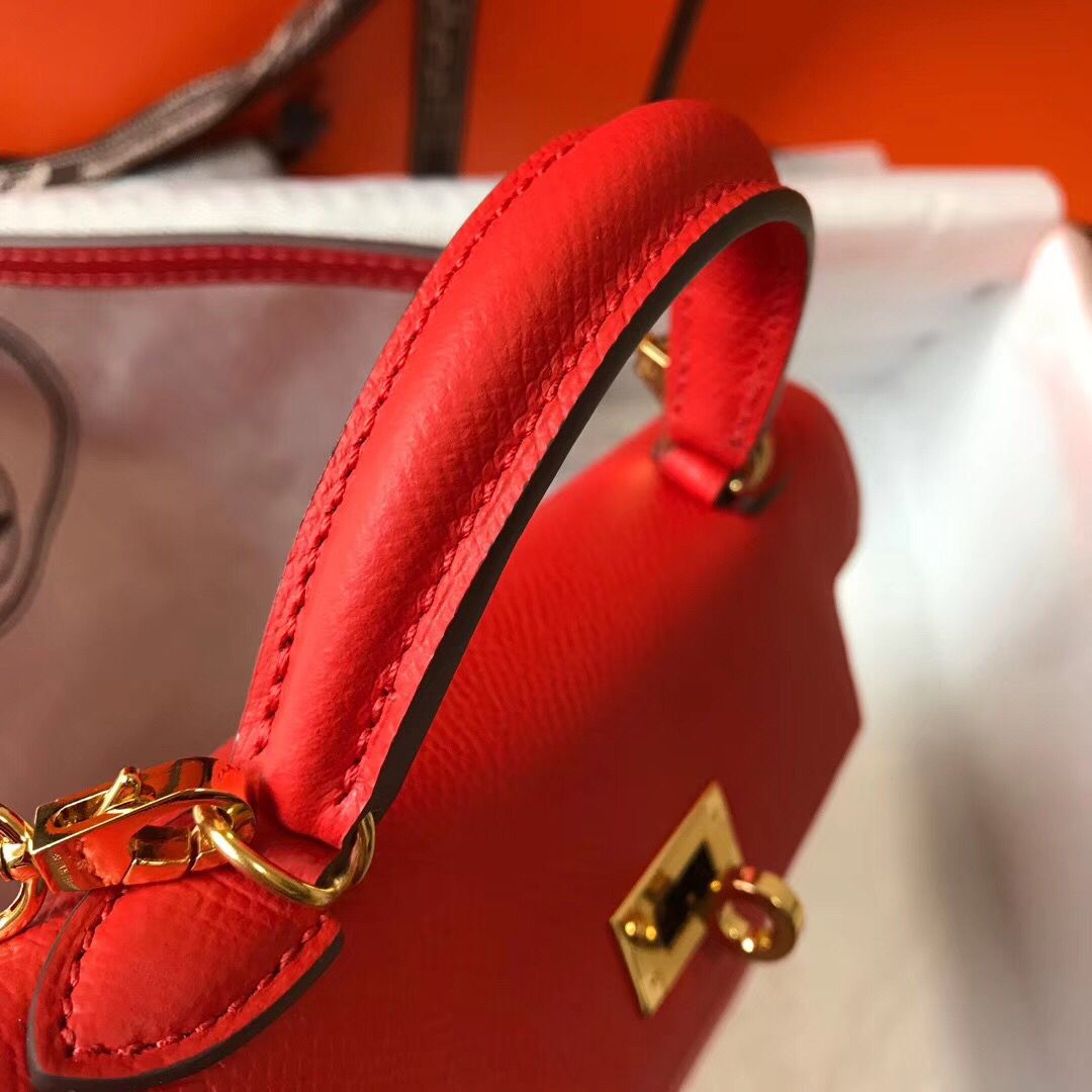 Hermes Kelly Mini II Bag In Rouge Casaque Epsom Leather GHW - Image 6
