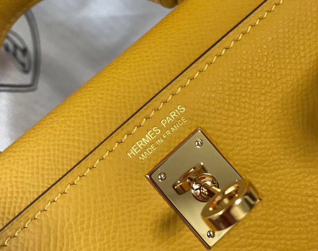 Hermes Kelly Mini II Bag In Yellow Epsom Leather GHW - Image 5
