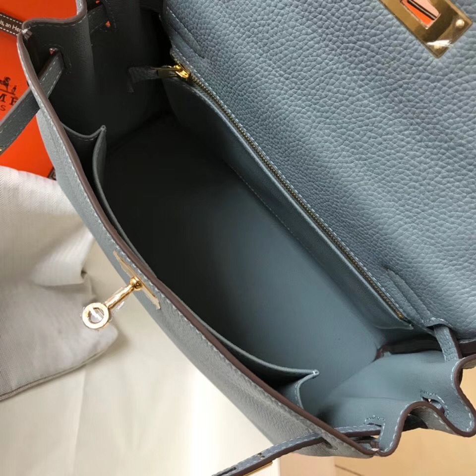Hermes Kelly 25cm Retourne Bag In Blue Lin Clemence Leather - Image 9