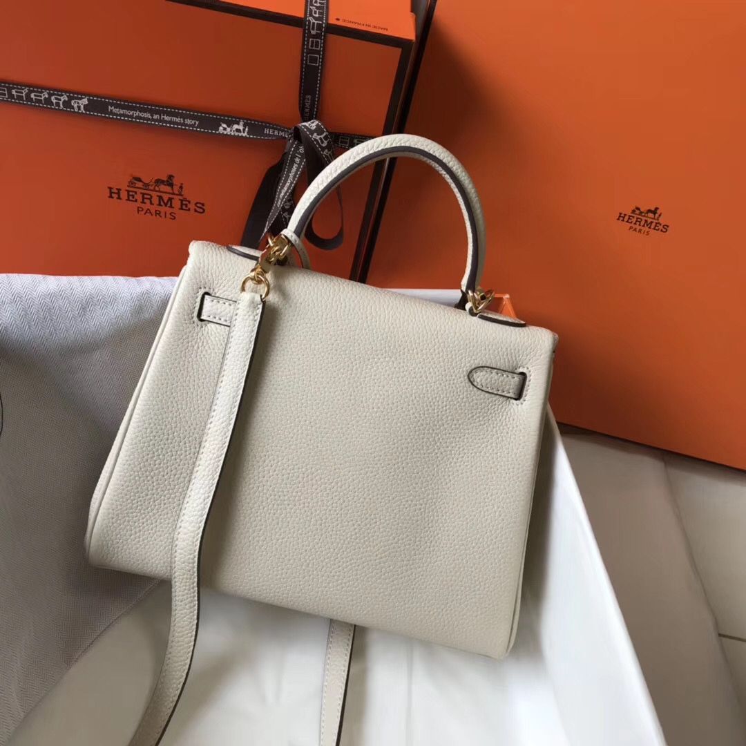 Hermes Kelly 25cm Retourne Bag In Craie Clemence Leather - Image 3
