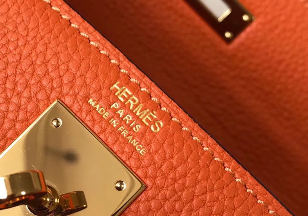 Hermes Kelly 25cm Retourne Bag In Orange Clemence Leather - Image 7