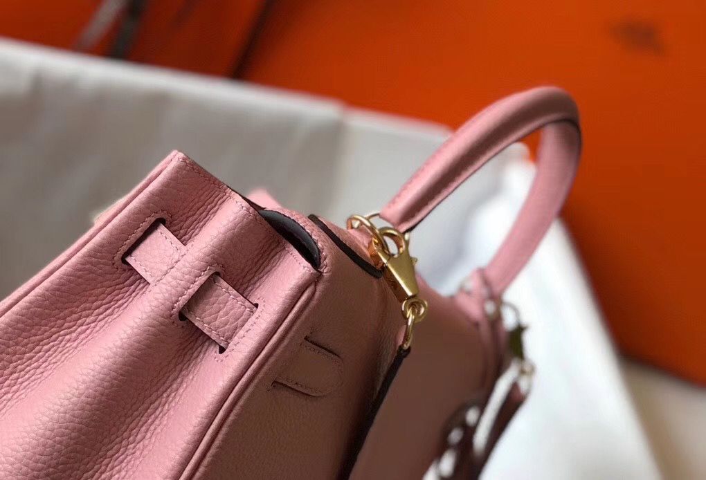 Hermes Kelly 25cm Retourne Bag In Pink Clemence Leather - Image 7