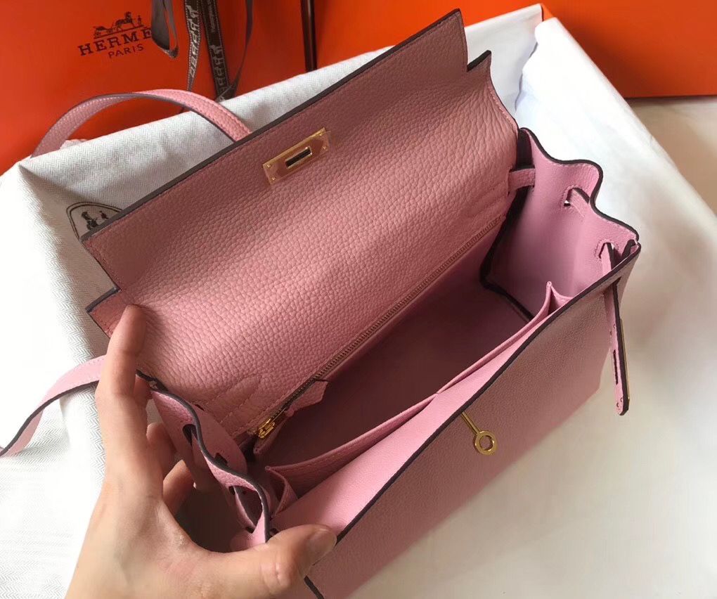 Hermes Kelly 25cm Retourne Bag In Pink Clemence Leather - Image 9