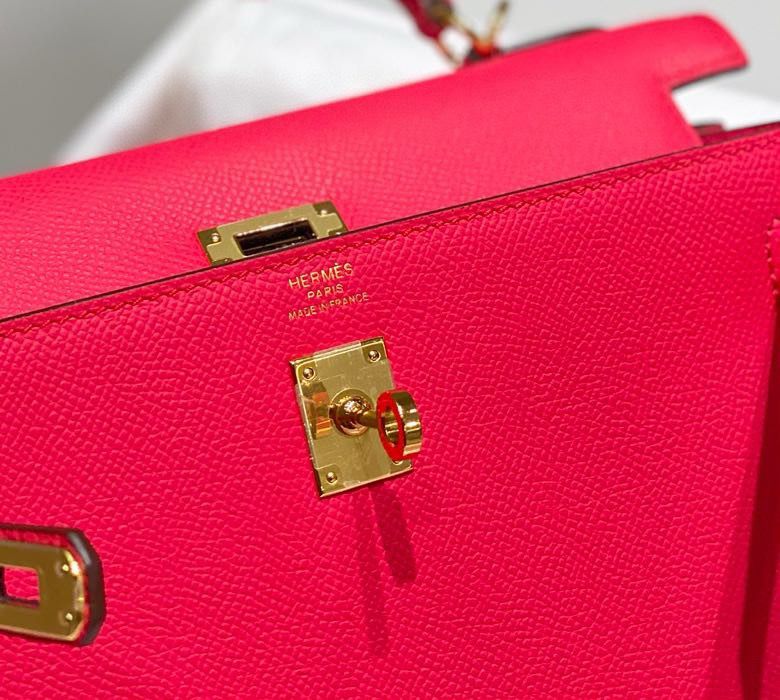 Hermes Kelly 25cm Sellier Bag In Rose Extreme Epsom Leather - Image 6